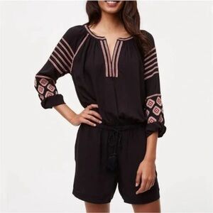Loft Ann Taylor Viscose Embroidered Boho Romper Shorts Q13